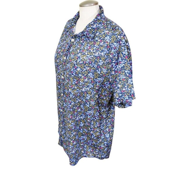 Springfield Shirt Button Up Women Plus 2XL Blue Ditzy Floral Cotton Short Sleeve - Picture 5 of 8